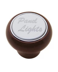(CARD) WOOD DELUXE DASH KNOB W/ STAINLESS STEEL "PANEL LIGHTS" PLAQUE
