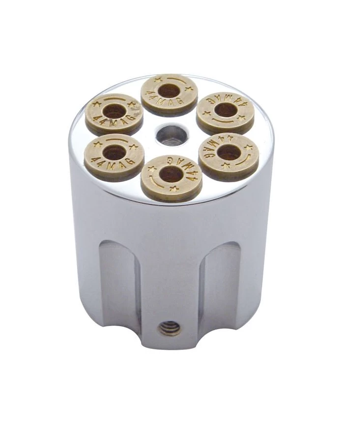 (CARD) SMALL ALUMINUM DASH KNOB - GUN CYLINDER STYLE IN CHROME FINISH