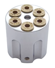 (CARD) SMALL ALUMINUM DASH KNOB - GUN CYLINDER STYLE IN CHROME FINISH (CARD) SMALL ALUMINUM DASH KNOB - GUN CYLINDER STYLE IN CHROME FINISH