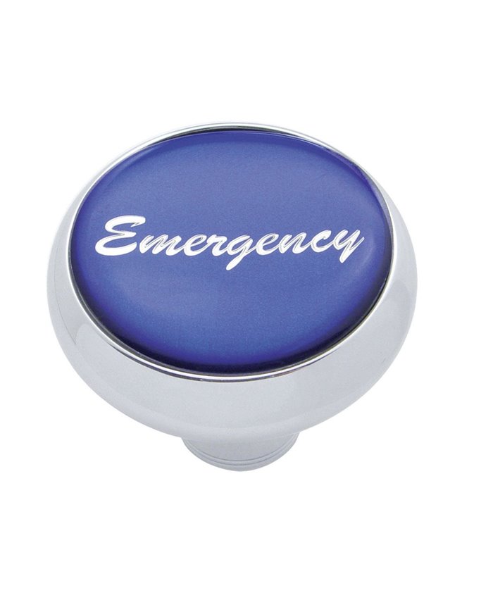 (CARD) CHROME DELUXE AIR VALVE KNOB W/ GLOSSY "EMERGENCY" STICKER - BLUE