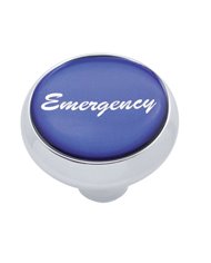 (CARD) CHROME DELUXE AIR VALVE KNOB W/ GLOSSY "EMERGENCY" STICKER - BLUE