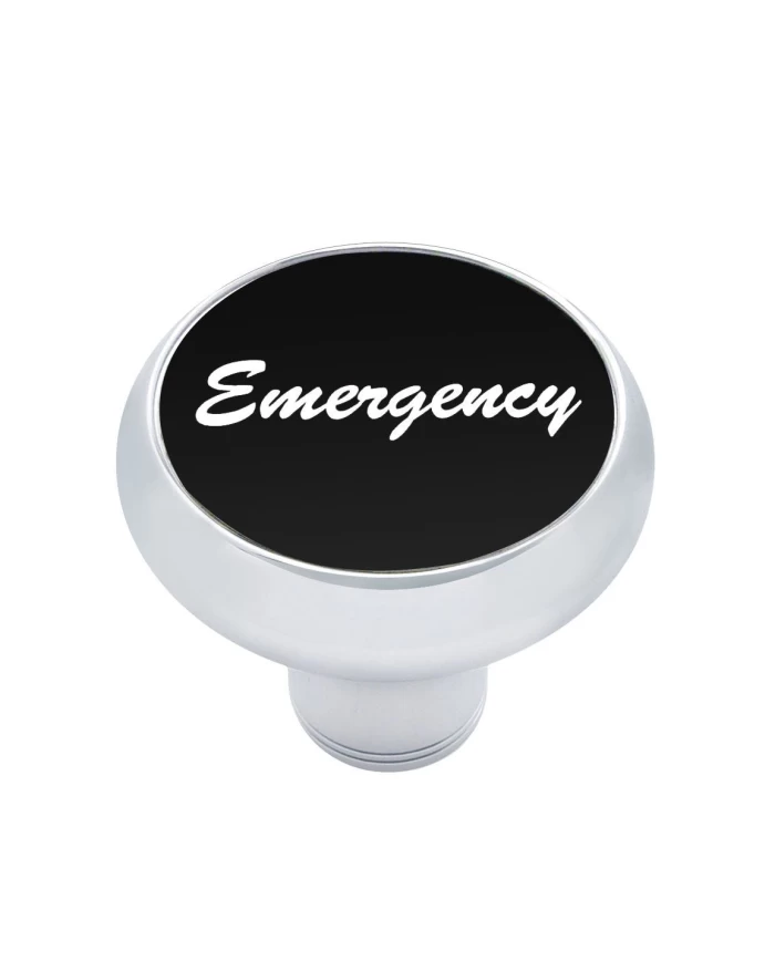 (CARD) CHROME DELUXE AIR VALVE KNOB W/ ALUMINUM "EMERGENCY" STICKER - BLACK (CARD) CHROME DELUXE AIR VALVE KNOB W/ ALUMINUM "EMERGENCY" STICKER - BLACK