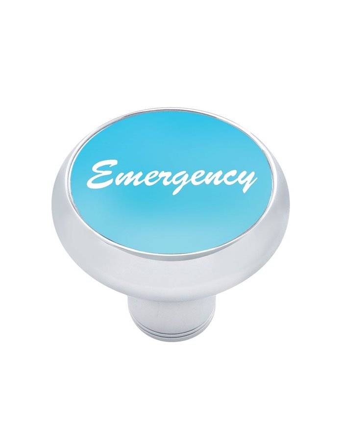 (CARD) CHROME DELUXE AIR VALVE KNOB W/ ALUMINUM "EMERGENCY" STICKER - BLUE