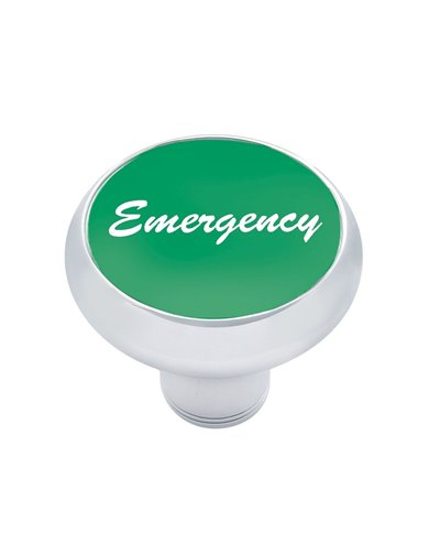 (CARD) CHROME DELUXE AIR VALVE KNOB W/ ALUMINUM "EMERGENCY" STICKER - GREEN (CARD) CHROME DELUXE AIR VALVE KNOB W/ ALUMINUM "EMERGENCY" STICKER - GREEN