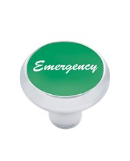 (CARD) CHROME DELUXE AIR VALVE KNOB W/ ALUMINUM "EMERGENCY" STICKER - GREEN