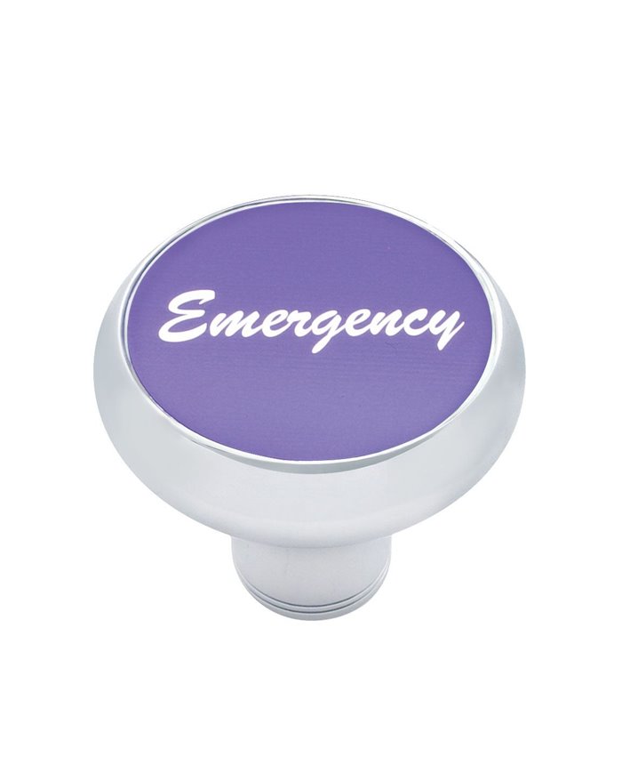 (CARD) CHROME DELUXE AIR VALVE KNOB W/ ALUMINUM "EMERGENCY" STICKER - PURPLE