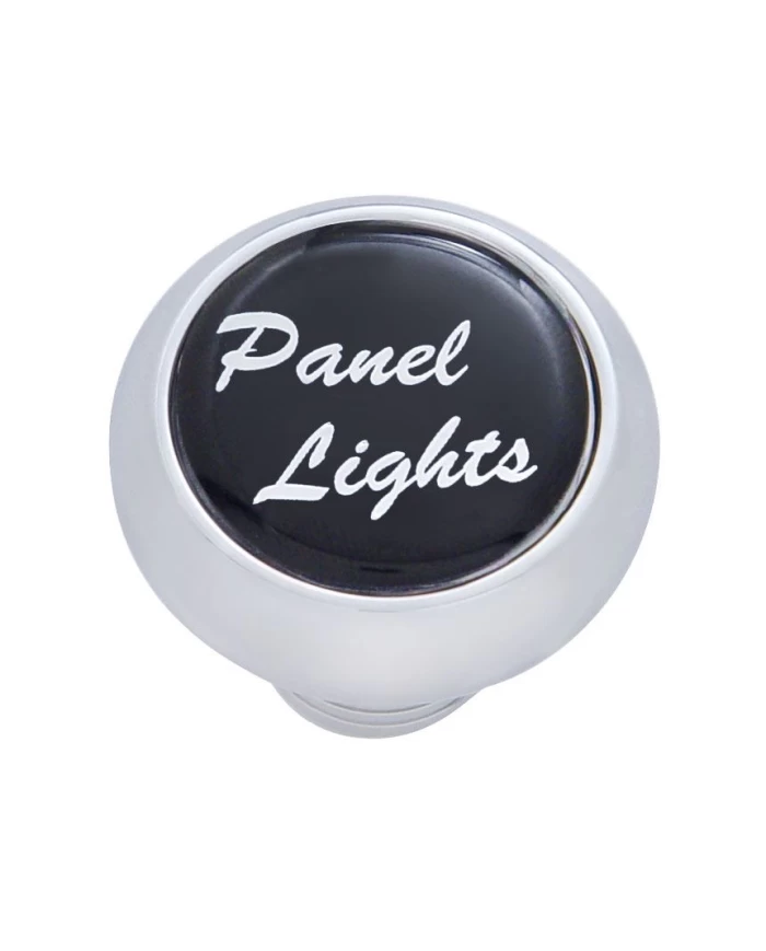 (CARD) CHROME DELUXE DASH KNOB W/ GLOSSY "PANEL LIGHTS" STICKER - BLACK