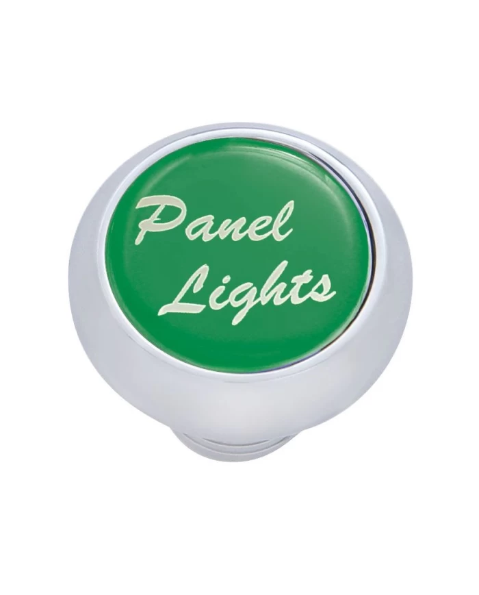 (CARD) CHROME DELUXE DASH KNOB W/ GLOSSY "PANEL LIGHTS" STICKER - GREEN