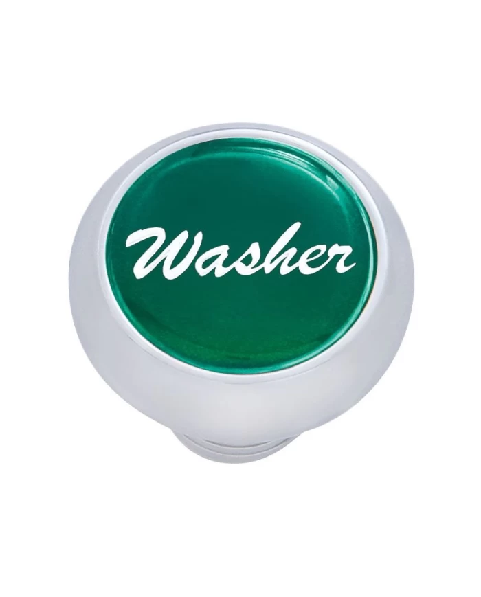 (CARD) CHROME DELUXE DASH KNOB W/ GLOSSY "WASHER" STICKER - GREEN