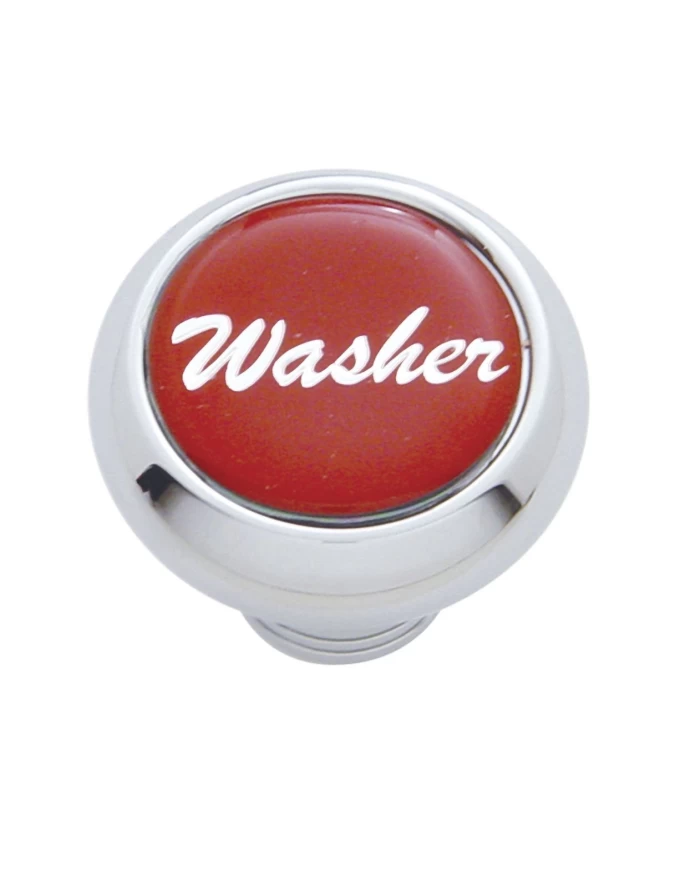 (CARD) CHROME DELUXE DASH KNOB W/ GLOSSY "WASHER" STICKER - RED