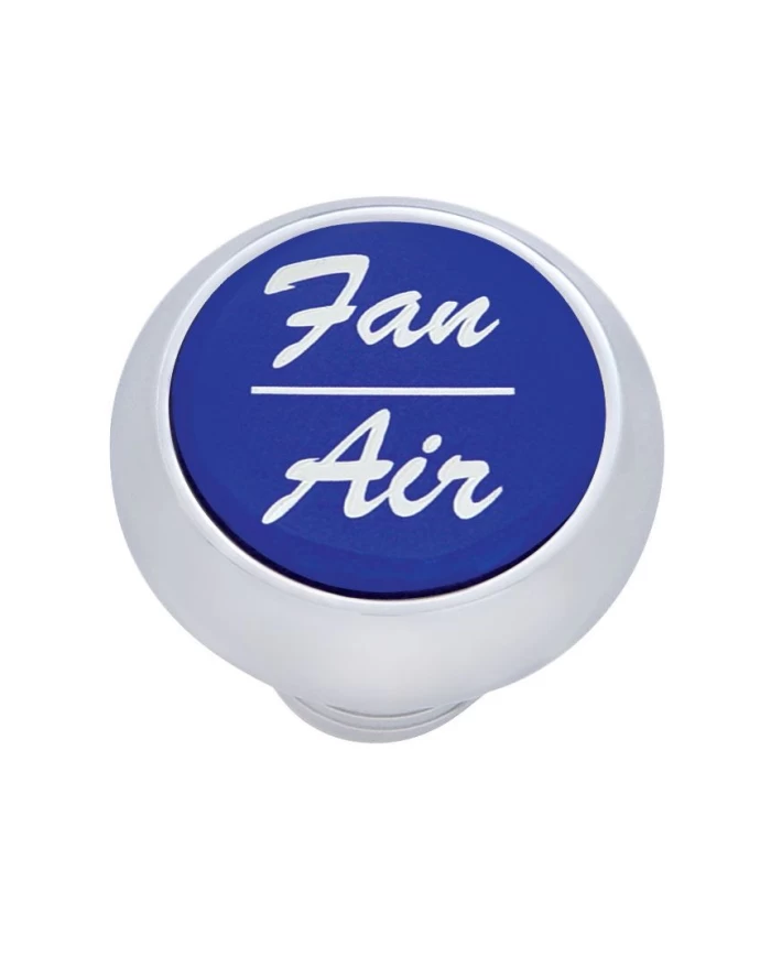 (CARD) CHROME DELUXE DASH KNOB W/ ALUMINUM "FAN/AIR" STICKER - BLUE