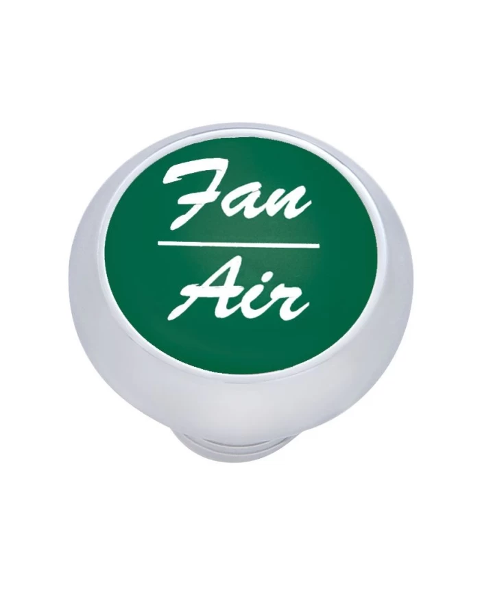 (CARD) CHROME DELUXE DASH KNOB W/ ALUMINUM "FAN/AIR" STICKER - GREEN