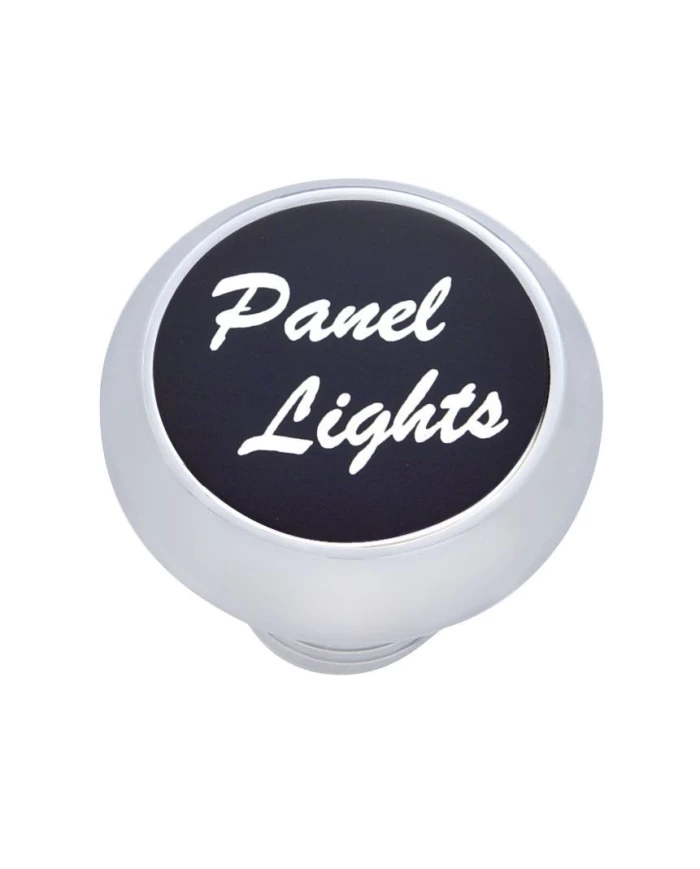 (CARD) CHROME DELUXE DASH KNOB W/ ALUMINUM "PANEL LIGHTS" STICKER - BLACK