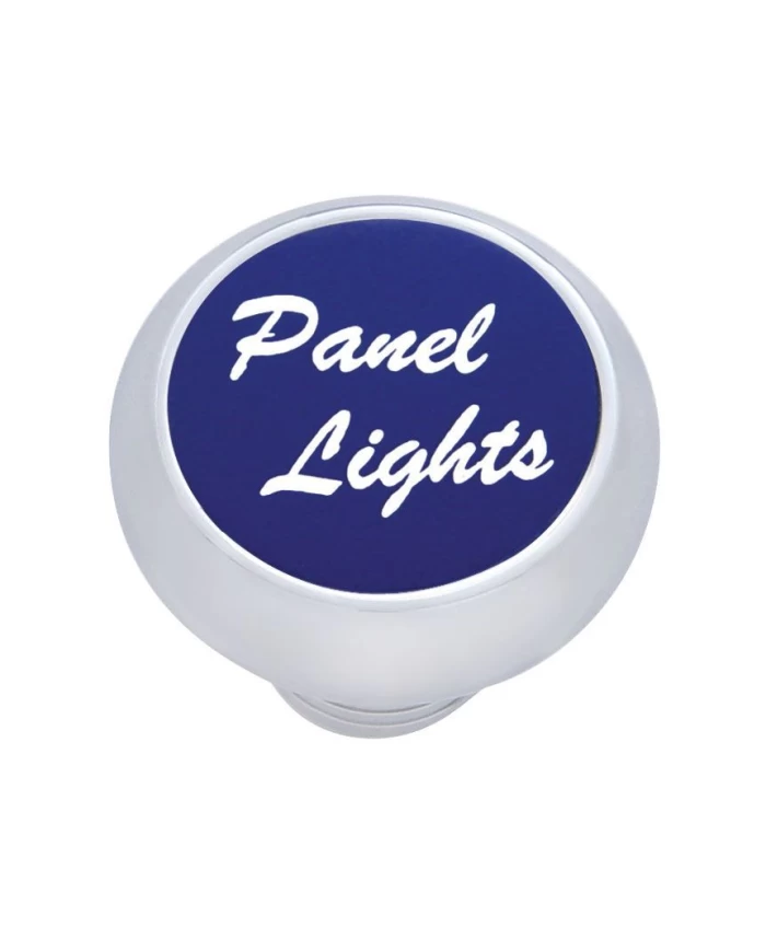 (CARD) CHROME DELUXE DASH KNOB W/ ALUMINUM "PANEL LIGHTS" STICKER - BLUE