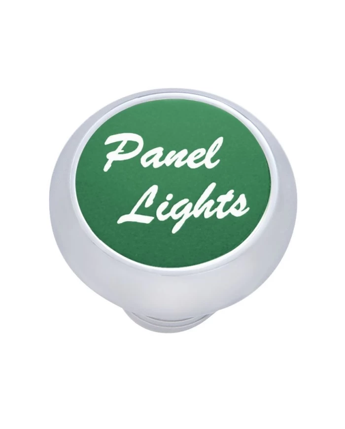 (CARD) CHROME DELUXE DASH KNOB W/ ALUMINUM "PANEL LIGHTS" STICKER - GREEN