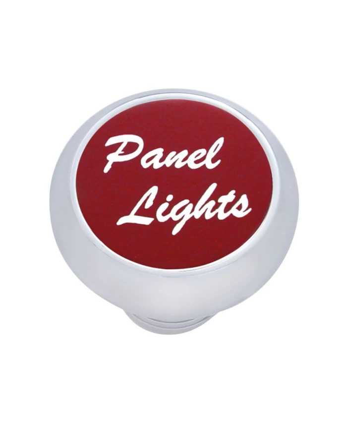 (CARD) CHROME DELUXE DASH KNOB W/ ALUMINUM "PANEL LIGHTS" STICKER - RED