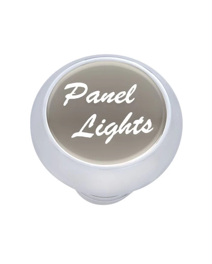 (CARD) CHROME DELUXE DASH KNOB W/ ALUMINUM "PANEL LIGHTS" STICKER - SILVER