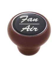 (CARD) WOOD DELUXE DASH KNOB W/ GLOSSY "FAN/AIR" STICKER - BLACK