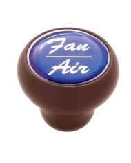 (CARD) WOOD DELUXE DASH KNOB W/ GLOSSY "FAN/AIR" STICKER - BLUE