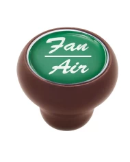 (CARD) WOOD DELUXE DASH KNOB W/ GLOSSY "FAN/AIR" STICKER - GREEN