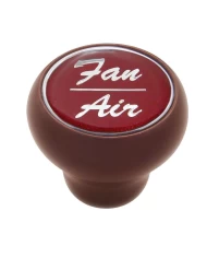(CARD) WOOD DELUXE DASH KNOB W/ GLOSSY "FAN/AIR" STICKER - RED