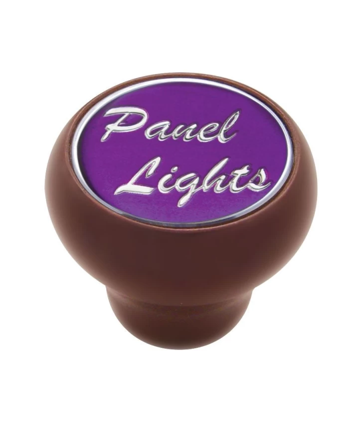 (CARD) WOOD DELUXE DASH KNOB W/ GLOSSY "PANEL LIGHTS" STICKER - PURPLE