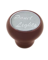 (CARD) WOOD DELUXE DASH KNOB W/ GLOSSY "PANEL LIGHTS" STICKER - SILVER