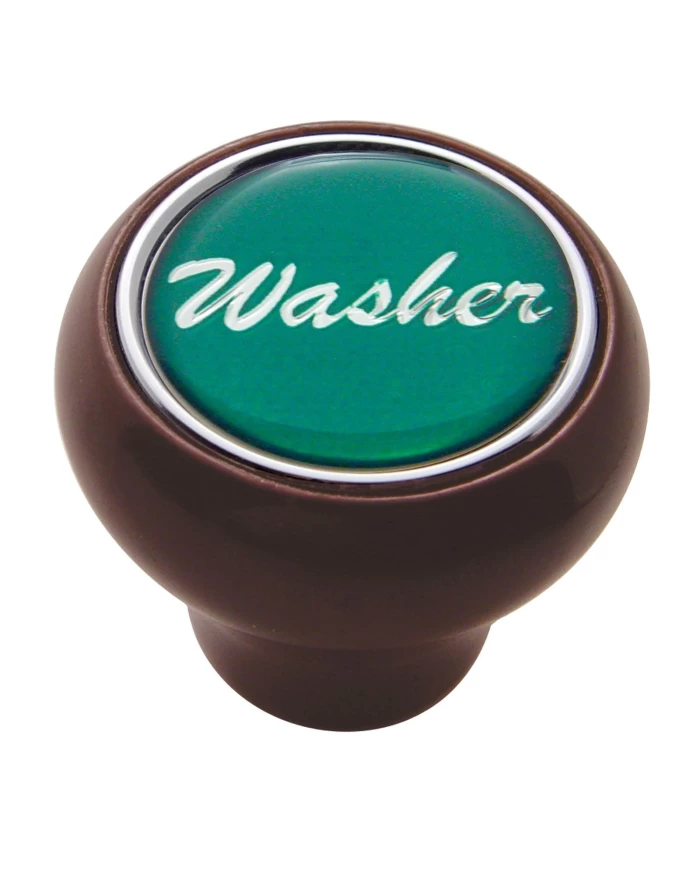 (CARD) WOOD DELUXE DASH KNOB W/ GLOSSY "WASHER" STICKER - GREEN