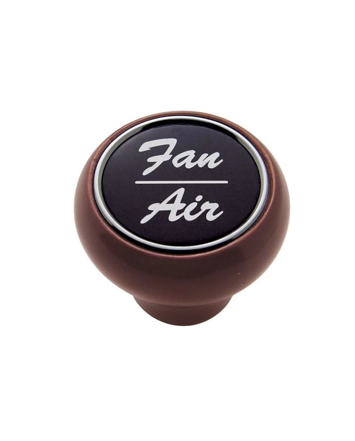 (CARD) WOOD DELUXE DASH KNOB W/ ALUMINUM "FAN/AIR" STICKER - BLACK
