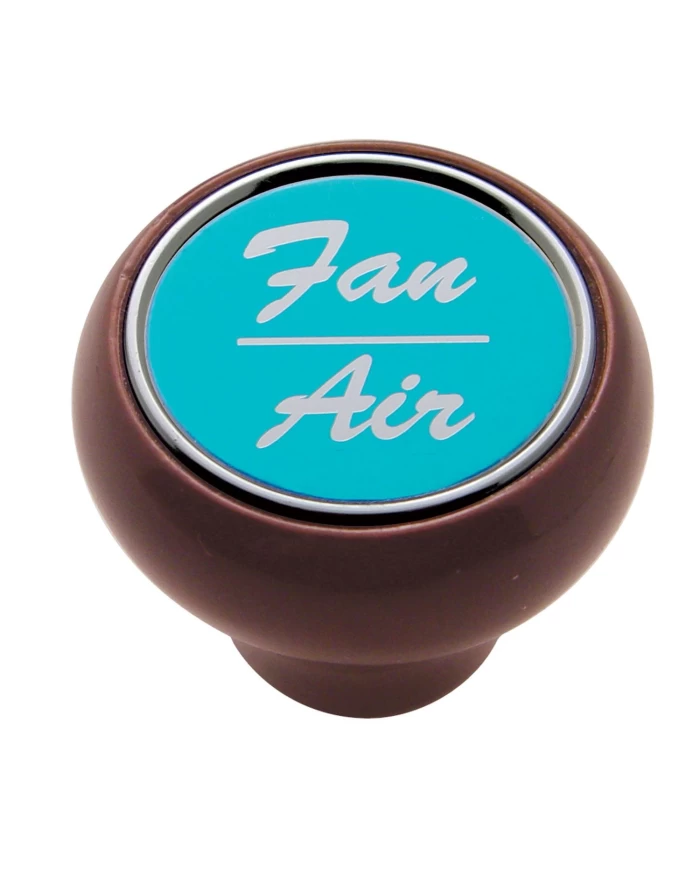 (CARD) WOOD DELUXE DASH KNOB W/ ALUMINUM "FAN/AIR" STICKER - BLUE