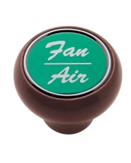 (CARD) WOOD DELUXE DASH KNOB W/ ALUMINUM "FAN/AIR" STICKER - GREEN