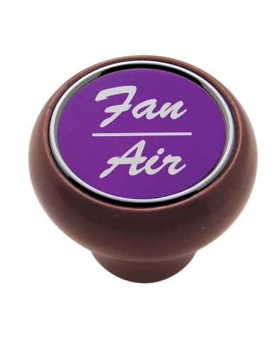 (CARD) WOOD DELUXE DASH KNOB W/ ALUMINUM "FAN/AIR" STICKER - PURPLE (CARD) WOOD DELUXE DASH KNOB W/ ALUMINUM "FAN/AIR" STICKER - PURPLE
