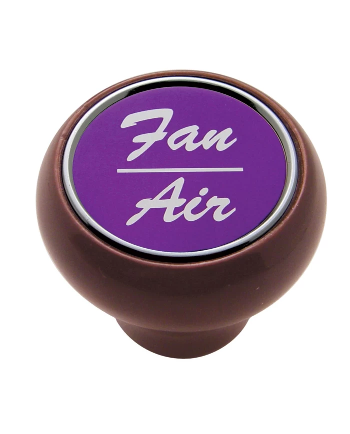 (CARD) WOOD DELUXE DASH KNOB W/ ALUMINUM "FAN/AIR" STICKER - PURPLE