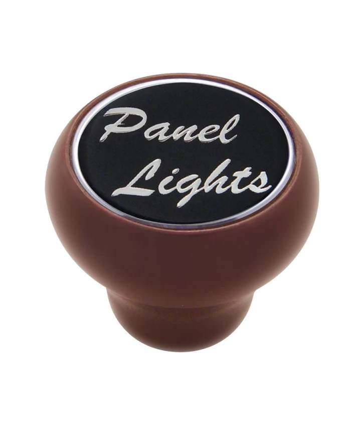 (CARD) WOOD DELUXE DASH KNOB W/ ALUMINUM "PANEL LIGHTS" STICKER - BLACK