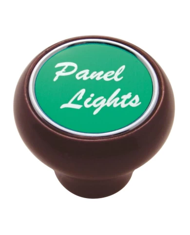 (CARD) WOOD DELUXE DASH KNOB W/ ALUMINUM "PANEL LIGHTS" STICKER - GREEN (CARD) WOOD DELUXE DASH KNOB W/ ALUMINUM "PANEL LIGHTS" STICKER - GREEN