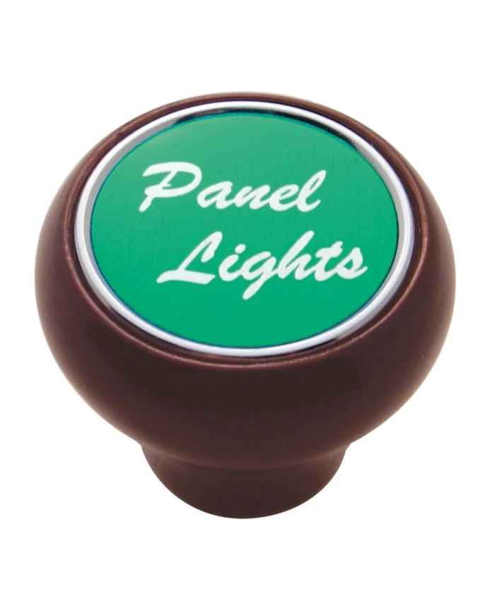 (CARD) WOOD DELUXE DASH KNOB W/ ALUMINUM "PANEL LIGHTS" STICKER - GREEN