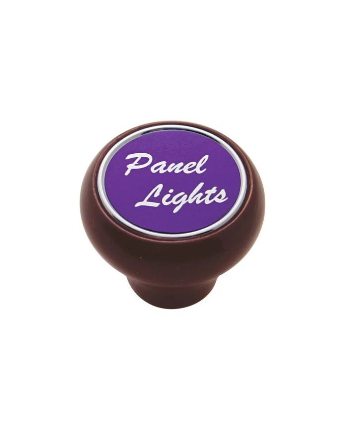 (CARD) WOOD DELUXE DASH KNOB W/ ALUMINUM "PANEL LIGHTS" STICKER - PURPLE