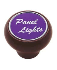 (CARD) WOOD DELUXE DASH KNOB W/ ALUMINUM "PANEL LIGHTS" STICKER - PURPLE