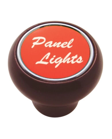 (CARD) WOOD DELUXE DASH KNOB W/ ALUMINUM "PANEL LIGHTS" STICKER - RED (CARD) WOOD DELUXE DASH KNOB W/ ALUMINUM "PANEL LIGHTS" STICKER - RED