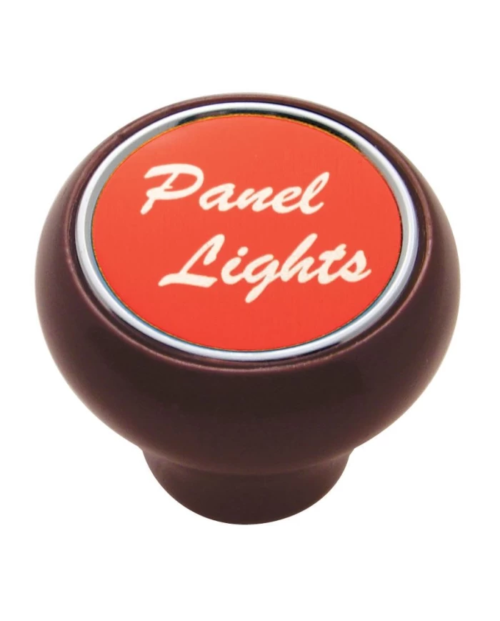 (CARD) WOOD DELUXE DASH KNOB W/ ALUMINUM "PANEL LIGHTS" STICKER - RED