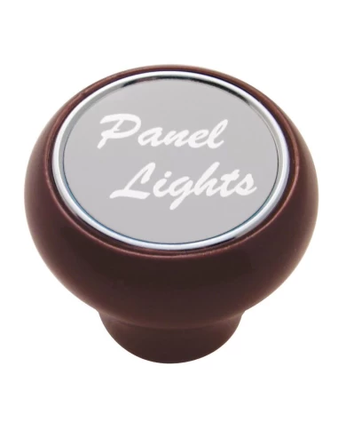 (CARD) WOOD DELUXE DASH KNOB W/ ALUMINUM "PANEL LIGHTS" STICKER - SILVER (CARD) WOOD DELUXE DASH KNOB W/ ALUMINUM "PANEL LIGHTS" STICKER - SILVER