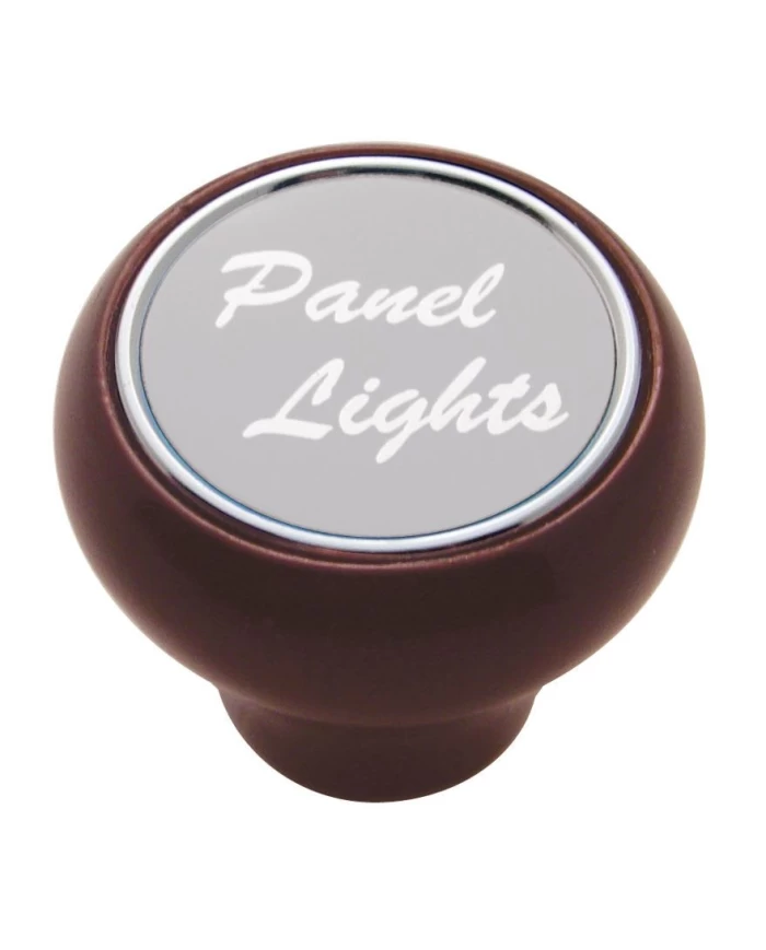 (CARD) WOOD DELUXE DASH KNOB W/ ALUMINUM "PANEL LIGHTS" STICKER - SILVER