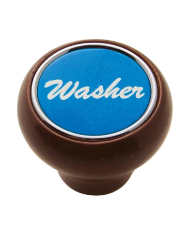 (CARD) WOOD DELUXE DASH KNOB W/ ALUMINUM "WASHER" STICKER - BLUE (CARD) WOOD DELUXE DASH KNOB W/ ALUMINUM "WASHER" STICKER - BLUE