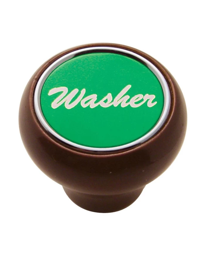 (CARD) WOOD DELUXE DASH KNOB W/ ALUMINUM "WASHER" STICKER - GREEN