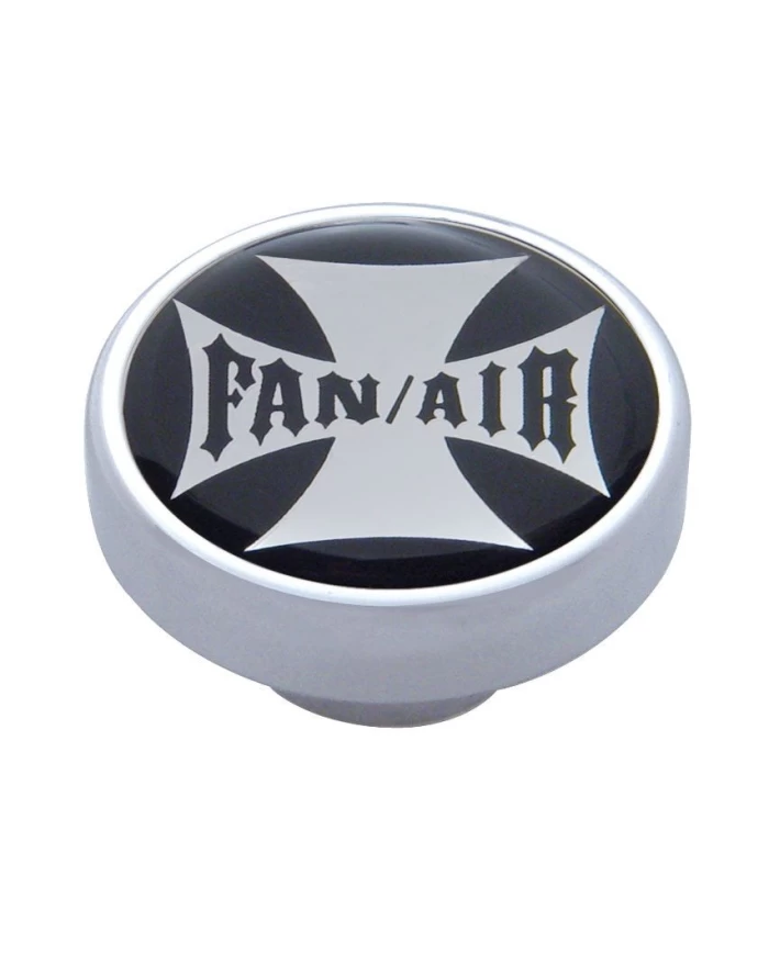 (CARD) CHROME DASH KNOB W/ GLOSSY "FAN/AIR" MALTESE CROSS STICKER - BLACK (CARD) CHROME DASH KNOB W/ GLOSSY "FAN/AIR" MALTESE CROSS STICKER - BLACK
