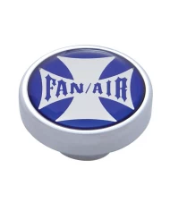 (CARD) CHROME DASH KNOB W/ GLOSSY "FAN/AIR" MALTESE CROSS STICKER - BLUE (CARD) CHROME DASH KNOB W/ GLOSSY "FAN/AIR" MALTESE CROSS STICKER - BLUE