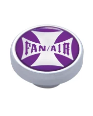(CARD) CHROME DASH KNOB W/ GLOSSY "FAN/AIR" MALTESE CROSS STICKER - PURPLE (CARD) CHROME DASH KNOB W/ GLOSSY "FAN/AIR" MALTESE CROSS STICKER - PURPLE