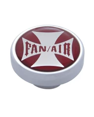 (CARD) CHROME DASH KNOB W/ GLOSSY "FAN/AIR" MALTESE CROSS STICKER - RED (CARD) CHROME DASH KNOB W/ GLOSSY "FAN/AIR" MALTESE CROSS STICKER - RED
