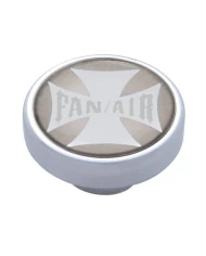(CARD) CHROME DASH KNOB W/ GLOSSY "FAN/AIR" MALTESE CROSS STICKER - SILVER (CARD) CHROME DASH KNOB W/ GLOSSY "FAN/AIR" MALTESE CROSS STICKER - SILVER