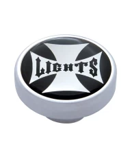 (CARD) CHROME DASH KNOB W/ GLOSSY "PANEL LIGHTS" MALTESE CROSS STICKER - BLACK